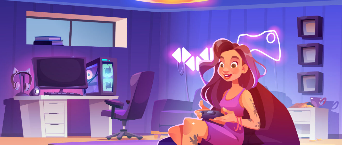 Femme qui joue à un jeu vidéo