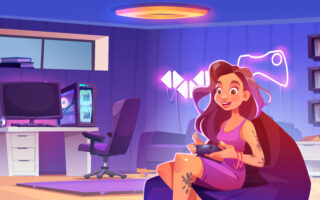 Femme qui joue à un jeu vidéo
