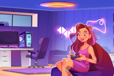 Femme qui joue à un jeu vidéo