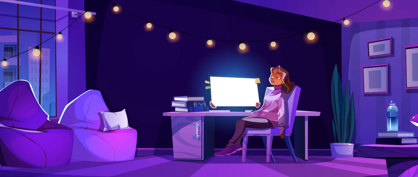 femme dans une pièce violette - gaming