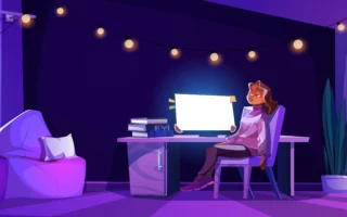 femme dans une pièce violette - gaming
