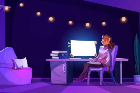 femme dans une pièce violette - gaming