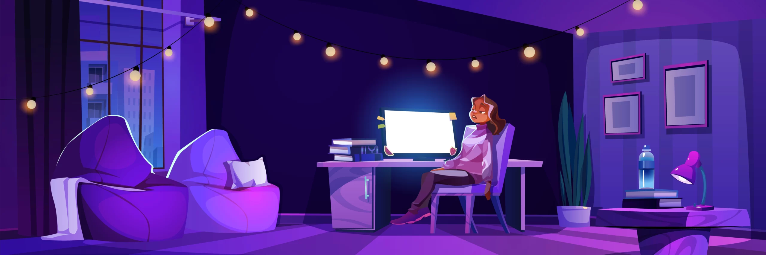 femme dans une pièce violette - gaming